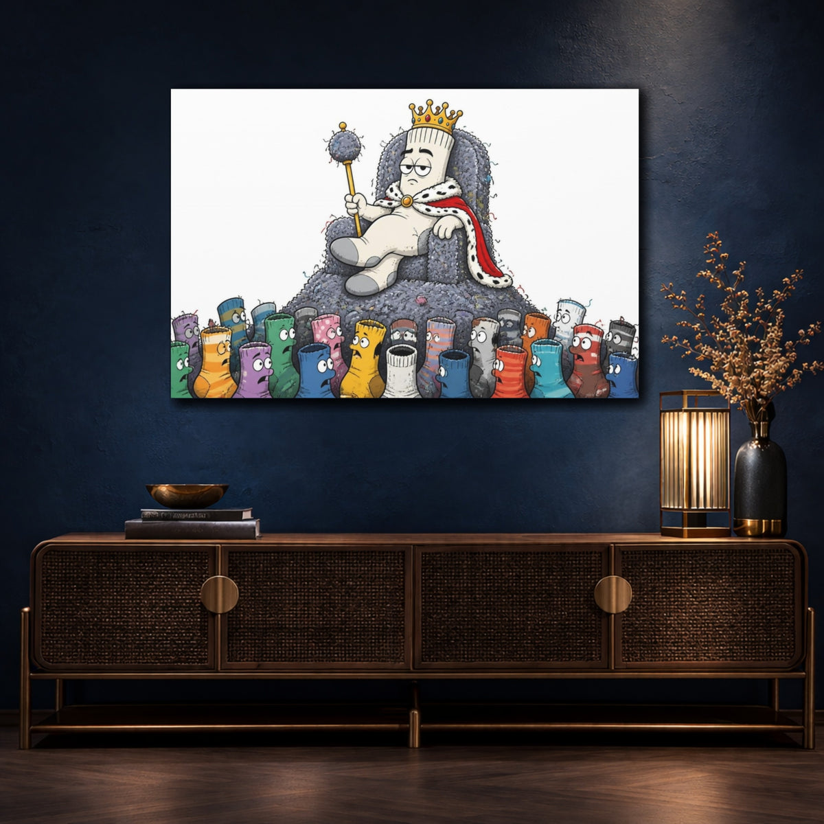 Mockup 4. Funny Sock King Throne shown as canvas print