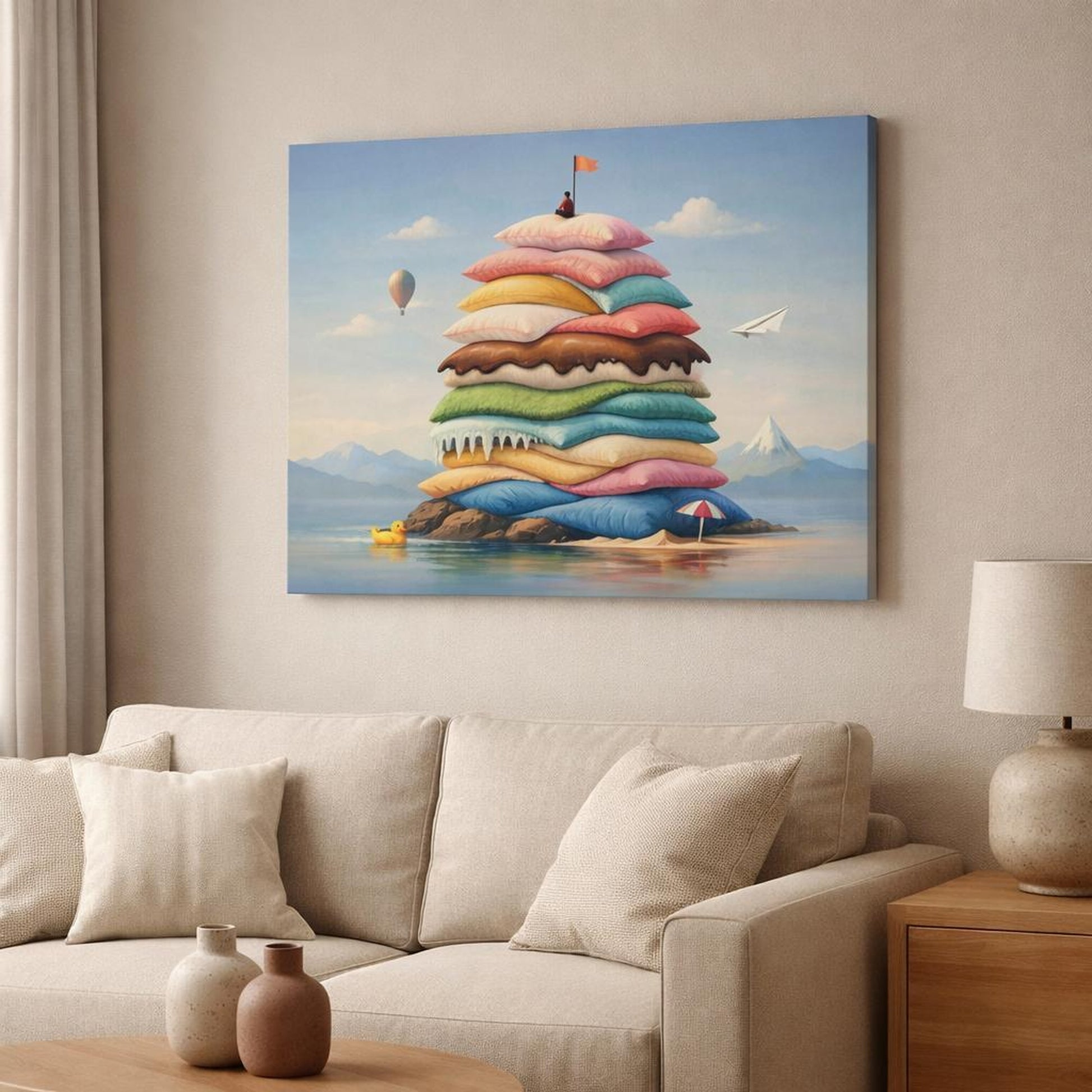Funny Soft Layers shown as canvas wall art in a modern living room