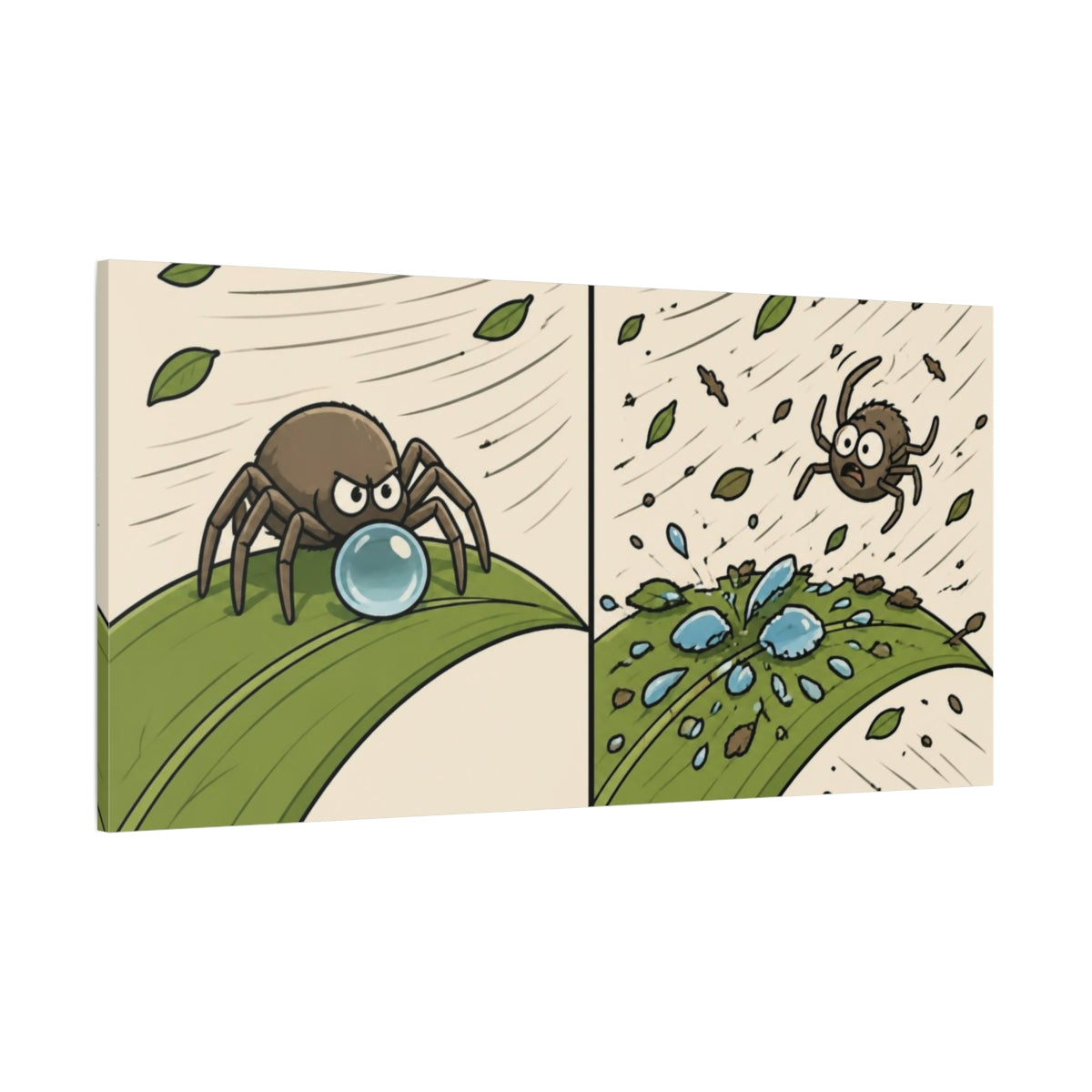 Side Mockup 2. Funny Spider And Dewdrop shown as canvas print