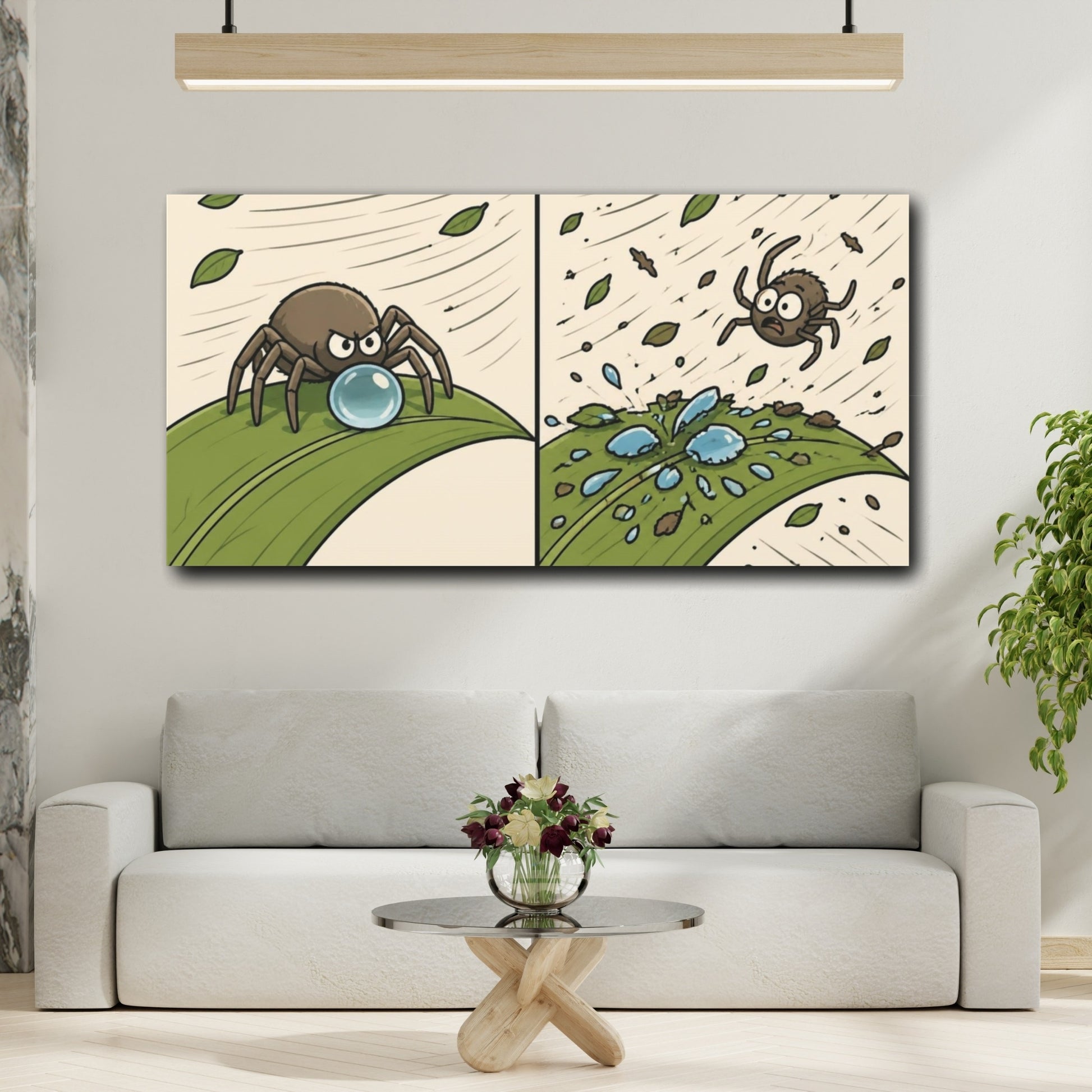 Mockup 2. Funny Spider And Dewdrop shown as canvas print