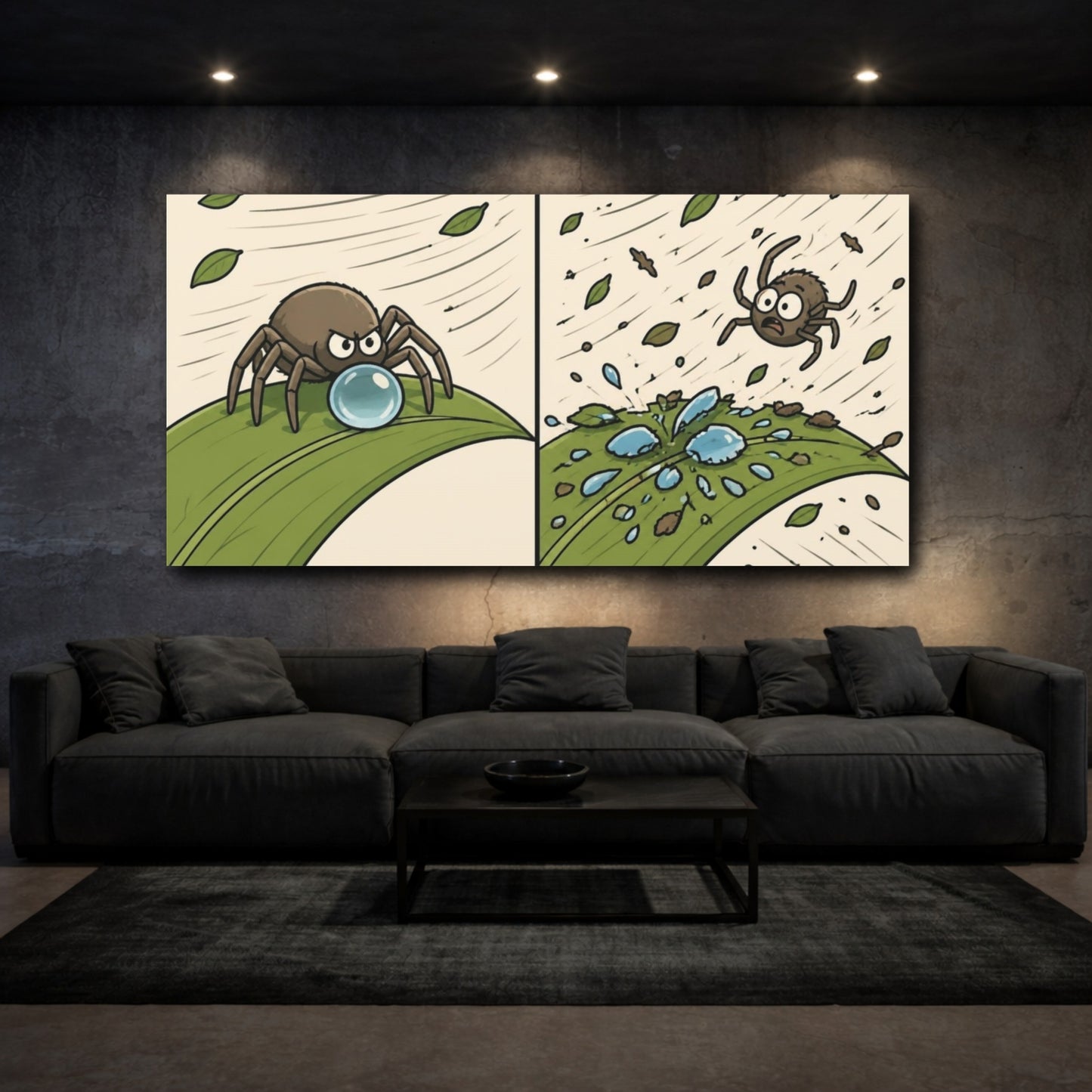Mockup 3. Funny Spider And Dewdrop shown as canvas print