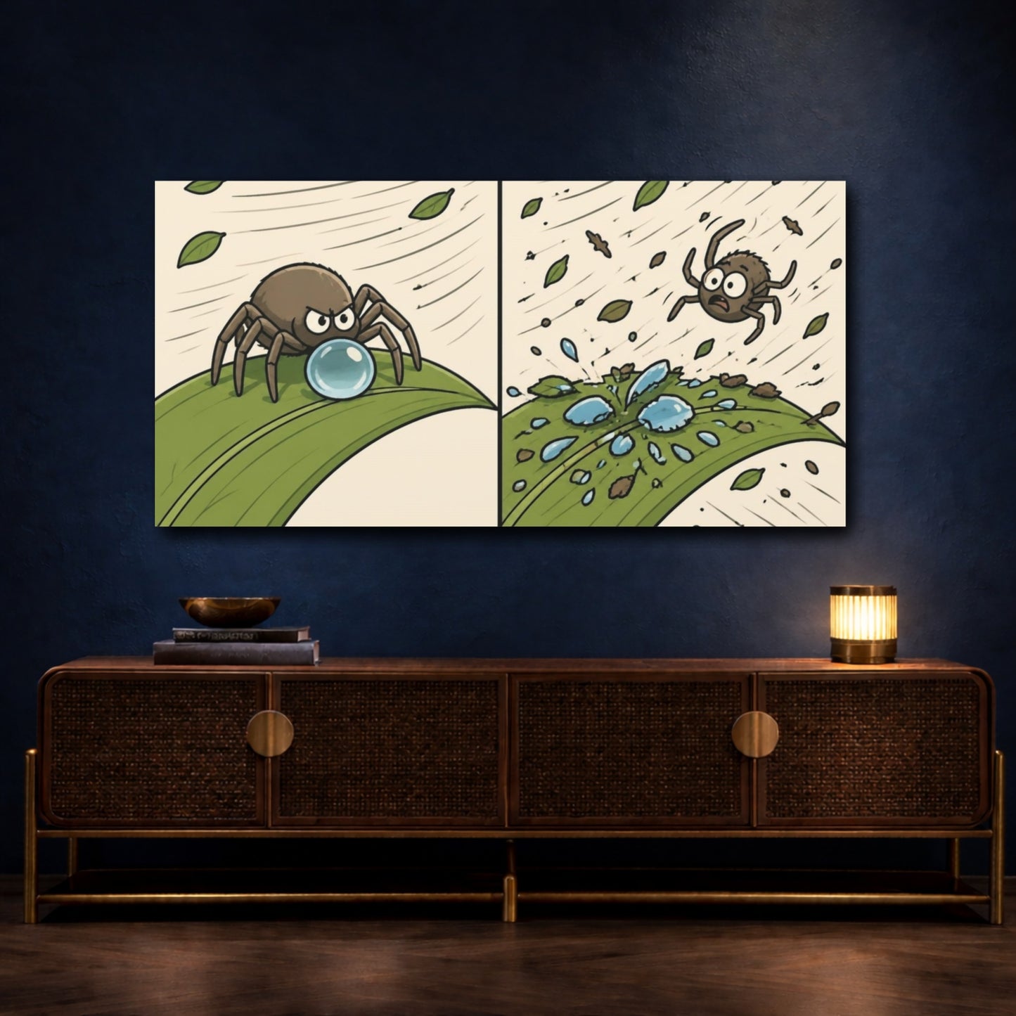 Mockup 4. Funny Spider And Dewdrop shown as canvas print