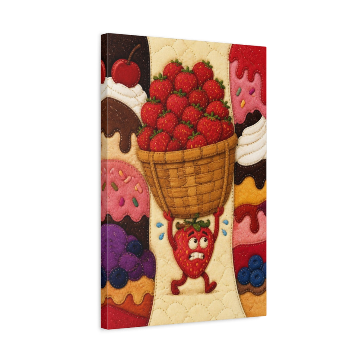 Side Mockup 3. Funny Strawberry Basket shown as canvas print