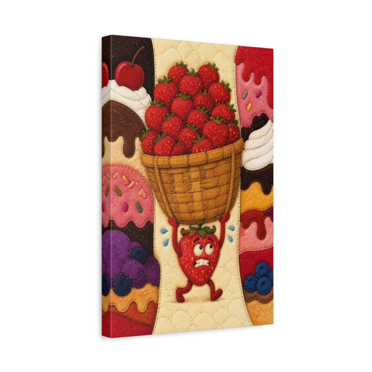 Side Mockup 4. Funny Strawberry Basket shown as canvas print