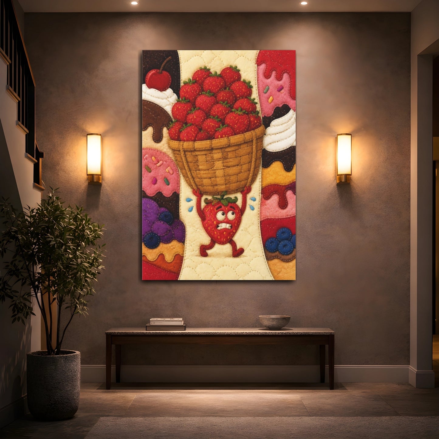 Mockup 2. Funny Strawberry Basket shown as canvas print