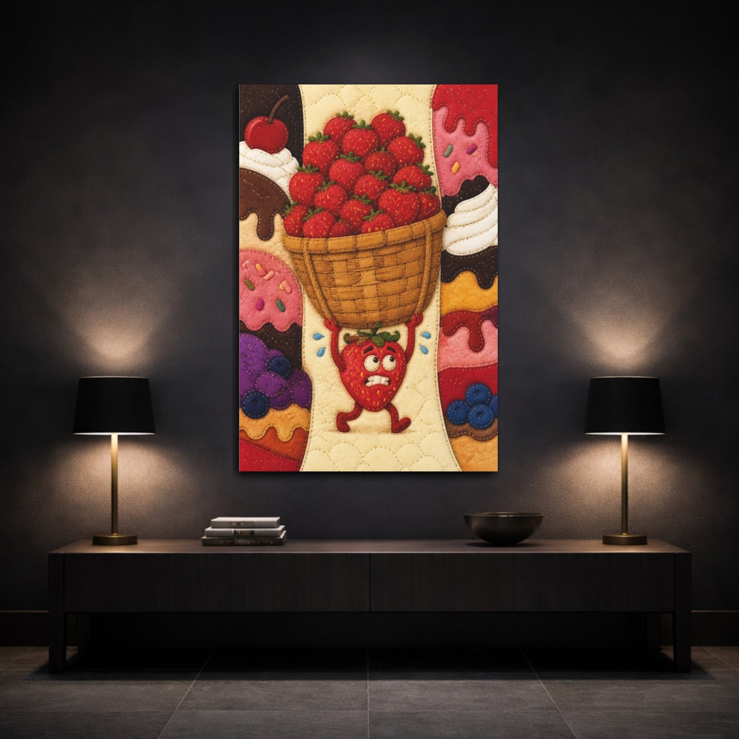 Mockup 3. Funny Strawberry Basket shown as canvas print