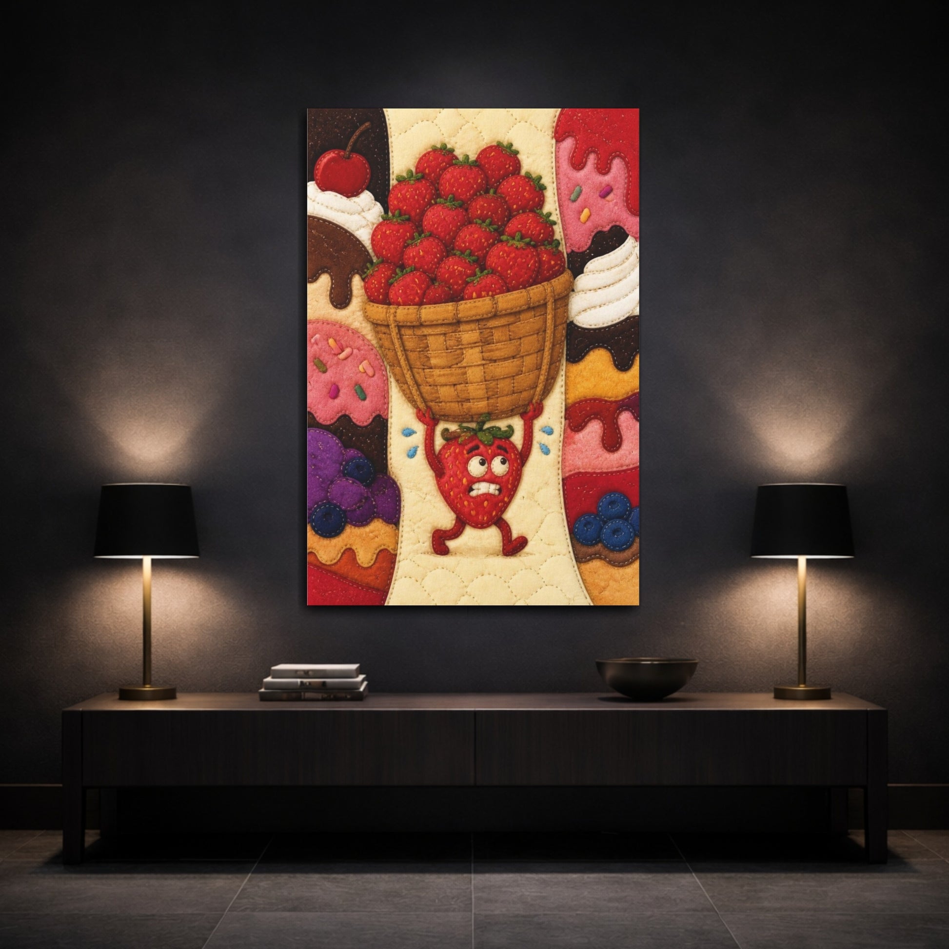 Mockup 3. Funny Strawberry Basket shown as canvas print