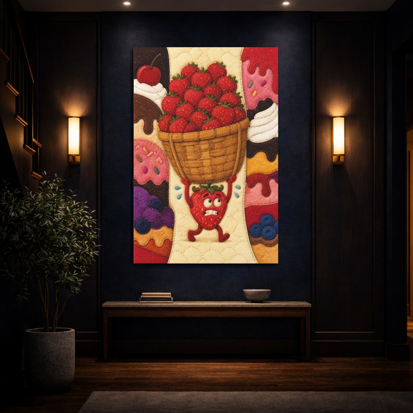 Mockup 4. Funny Strawberry Basket shown as canvas print