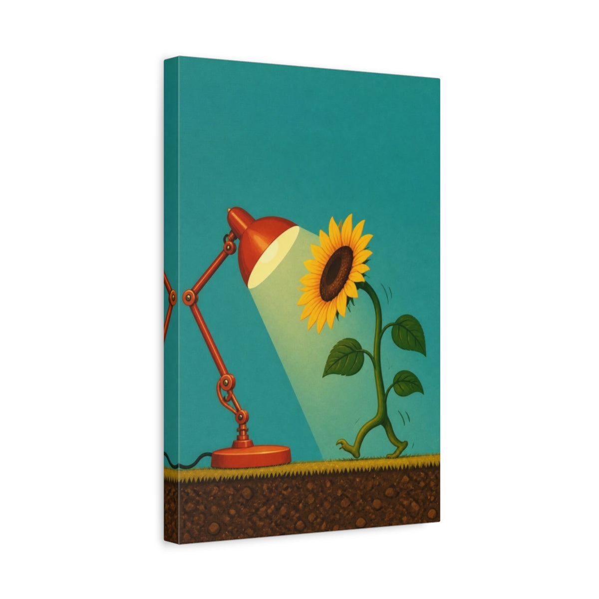 Side Mockup 4. Funny Sunflower And Lamp shown as canvas print