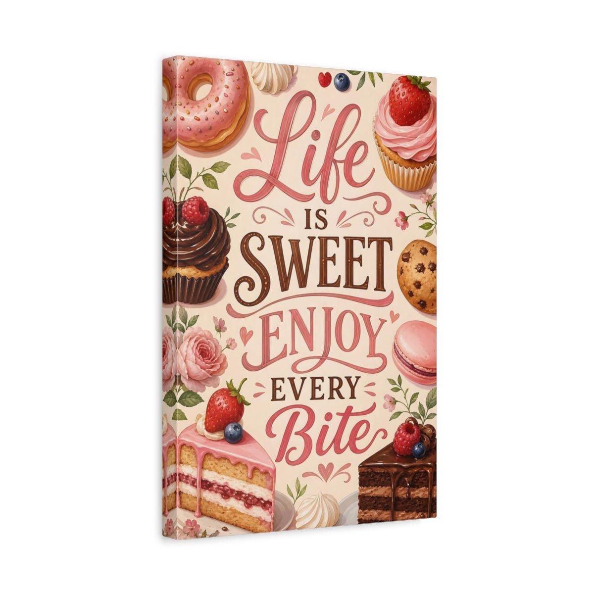 Funny Sweet Treats Pink Desserts Canvas Print – Kitchen, Dining Area Wall - YesArtYes