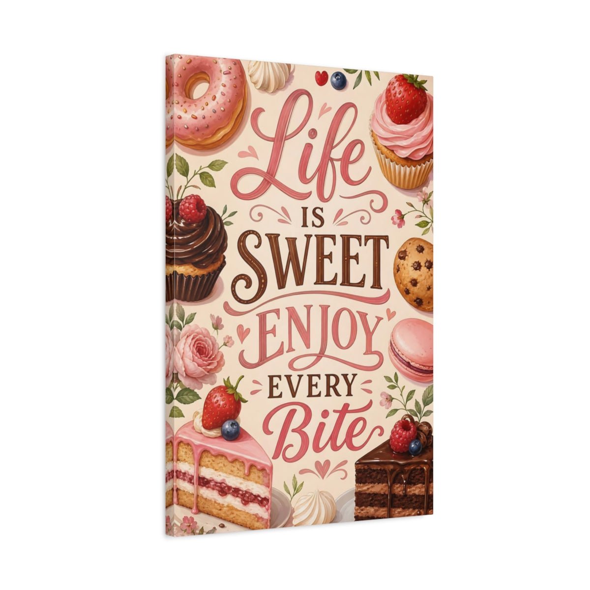 Funny Sweet Treats Pink Desserts Canvas Print – Kitchen, Dining Area Wall - YesArtYes
