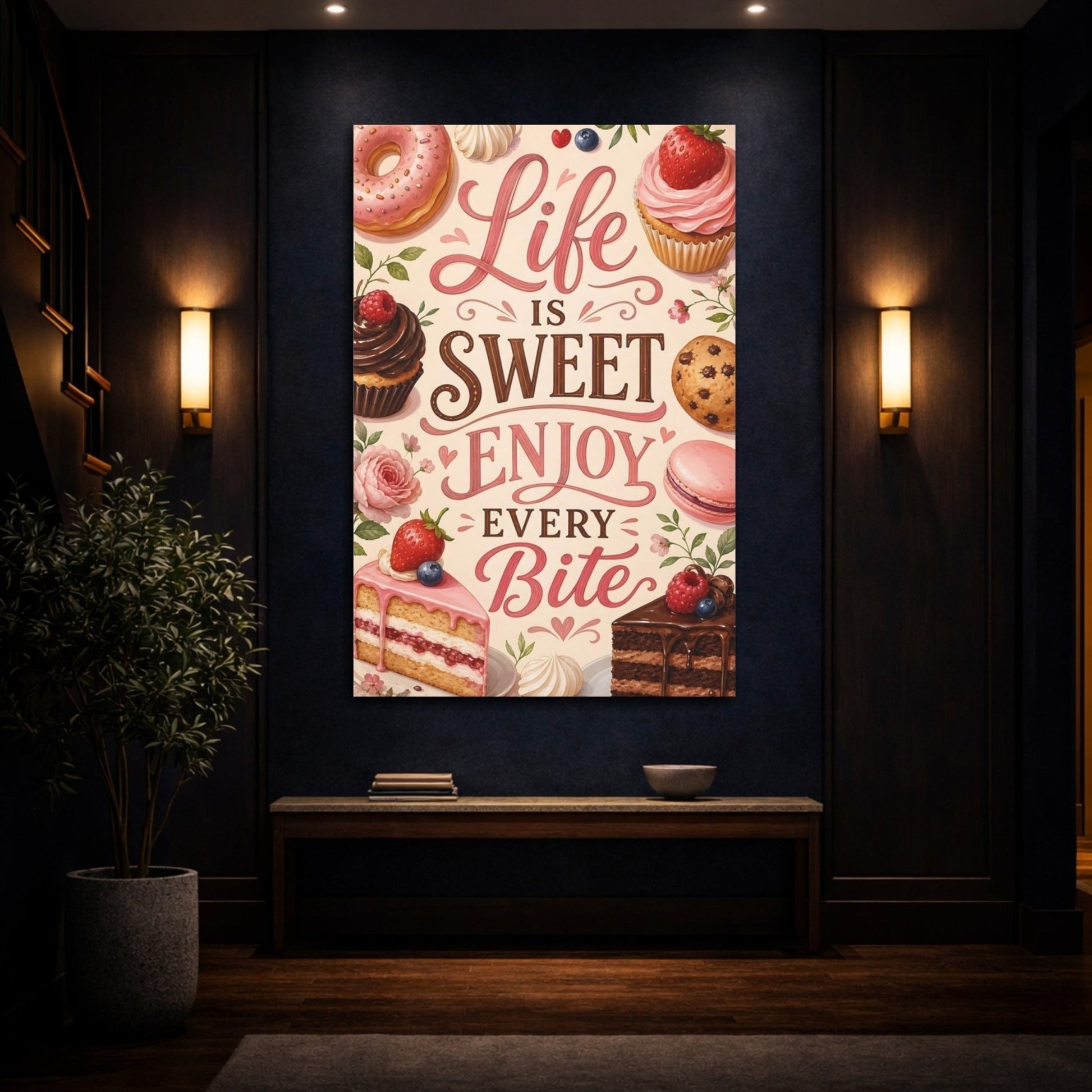 Funny Sweet Treats Pink Desserts Canvas Print – Kitchen, Dining Area Wall - YesArtYes