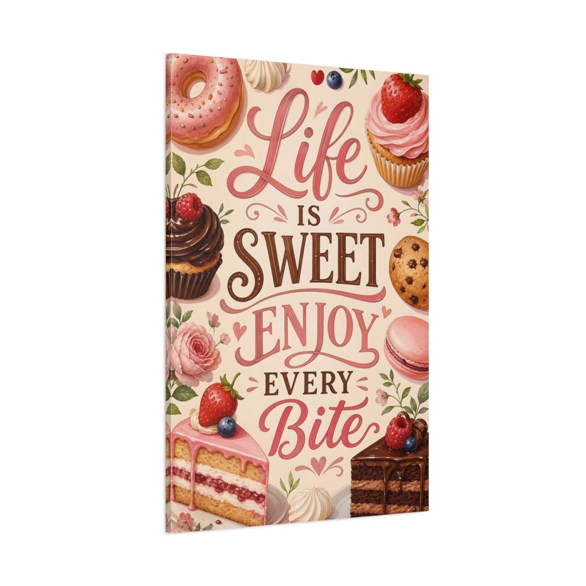 Funny Sweet Treats Pink Desserts Canvas Print – Kitchen, Dining Area Wall - YesArtYes