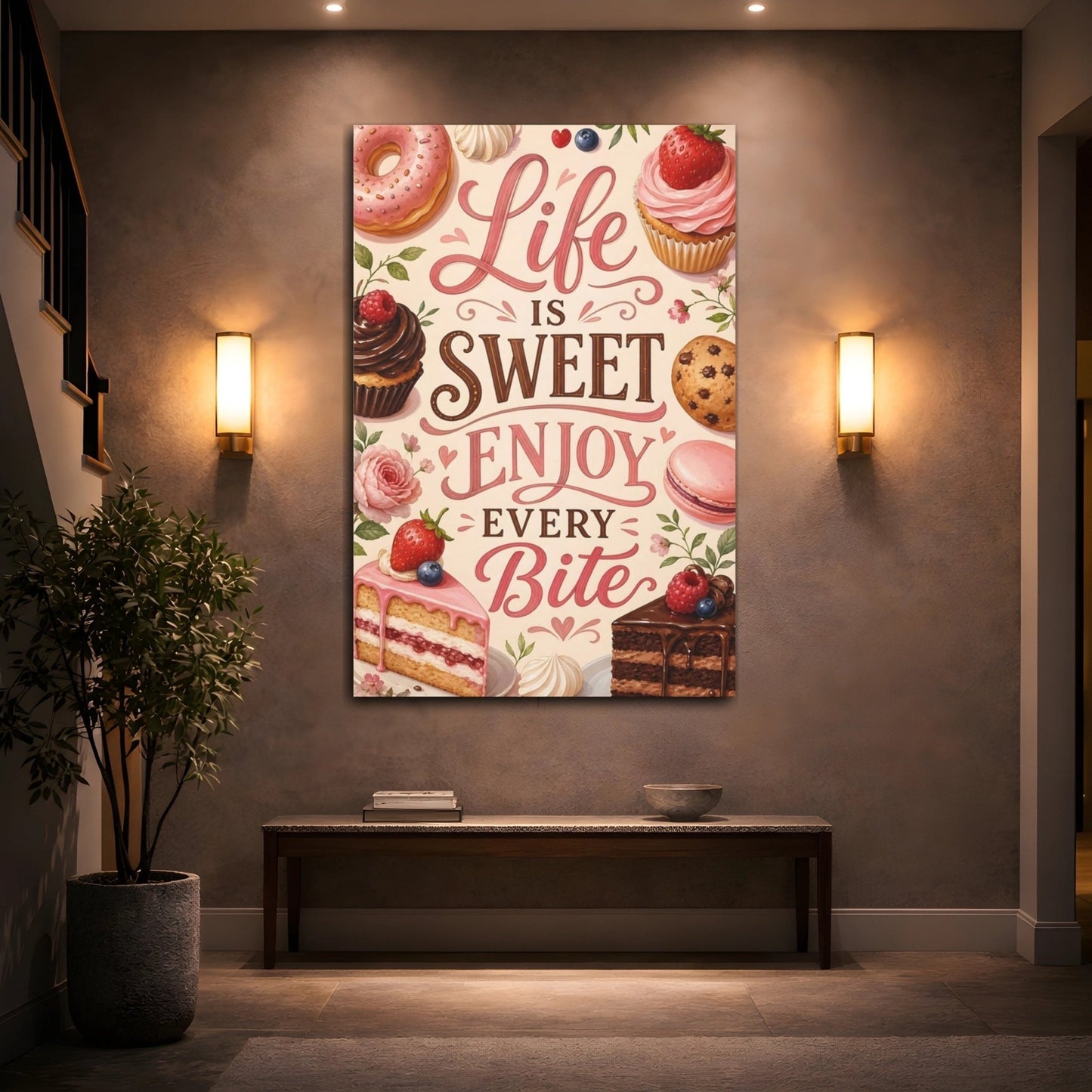 Funny Sweet Treats Pink Desserts Canvas Print – Kitchen, Dining Area Wall - YesArtYes