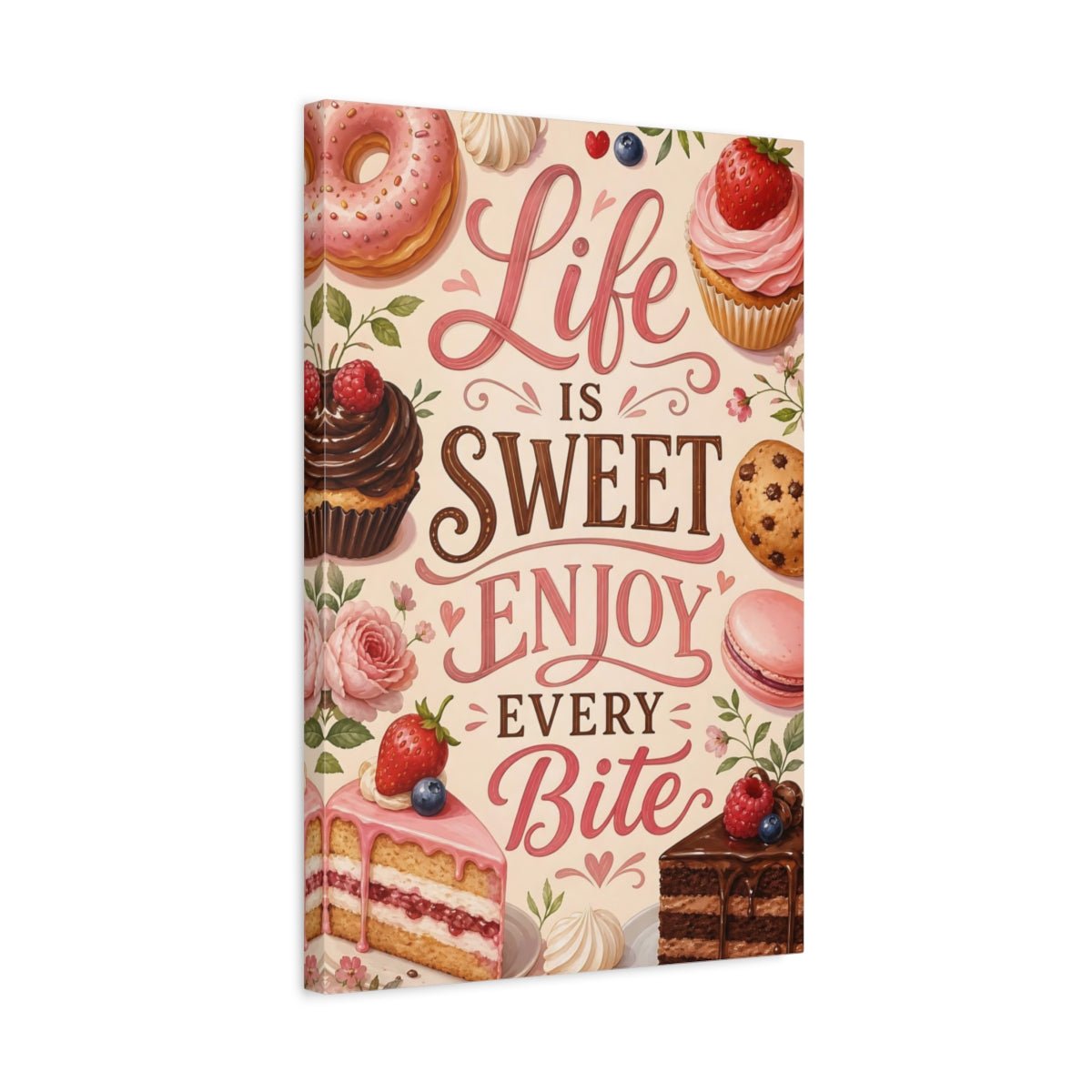Funny Sweet Treats Pink Desserts Canvas Print – Kitchen, Dining Area Wall - YesArtYes