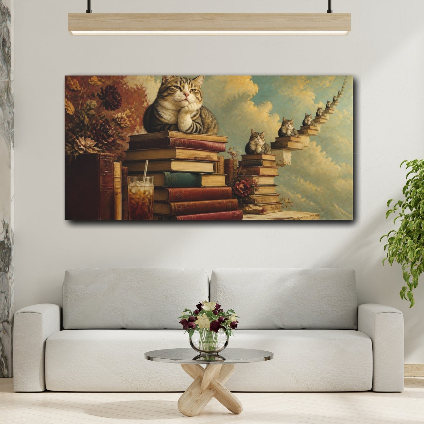 Mockup 2. Funny Tabby Cat On Books shown as canvas print