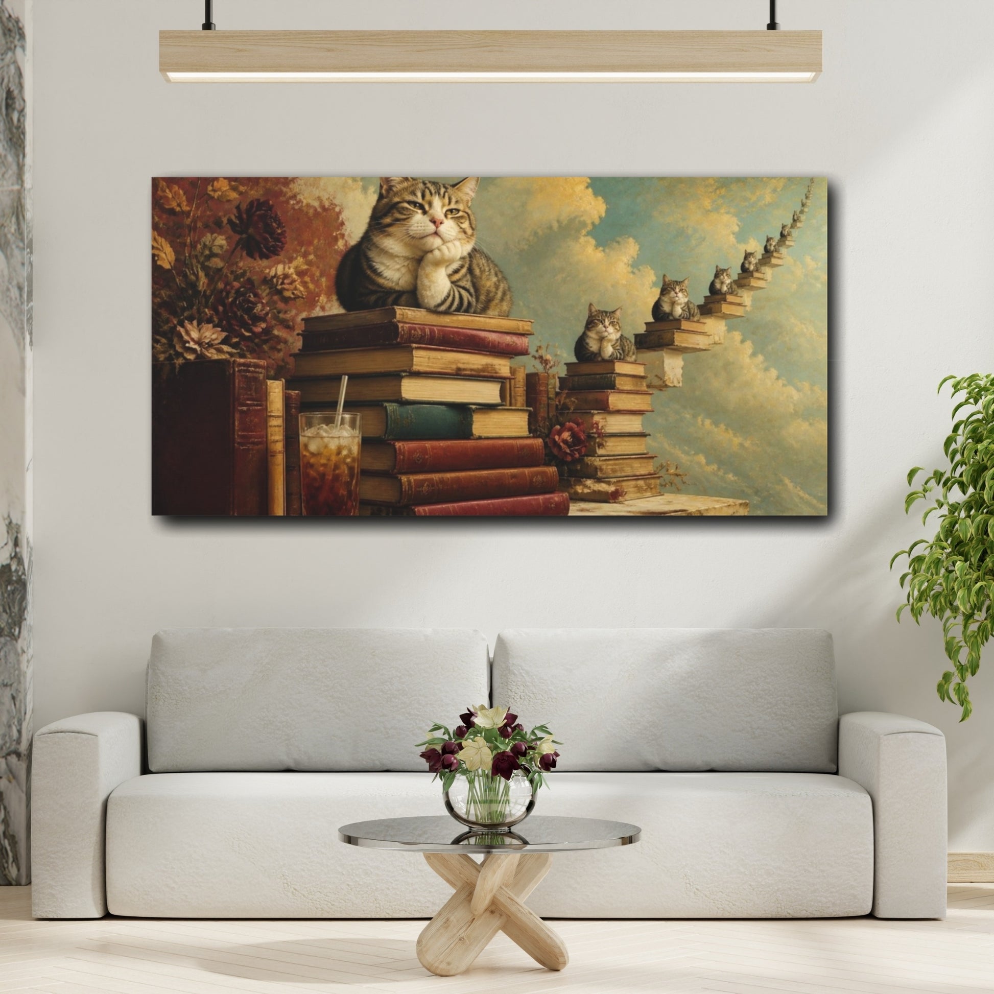 Mockup 2. Funny Tabby Cat On Books shown as canvas print
