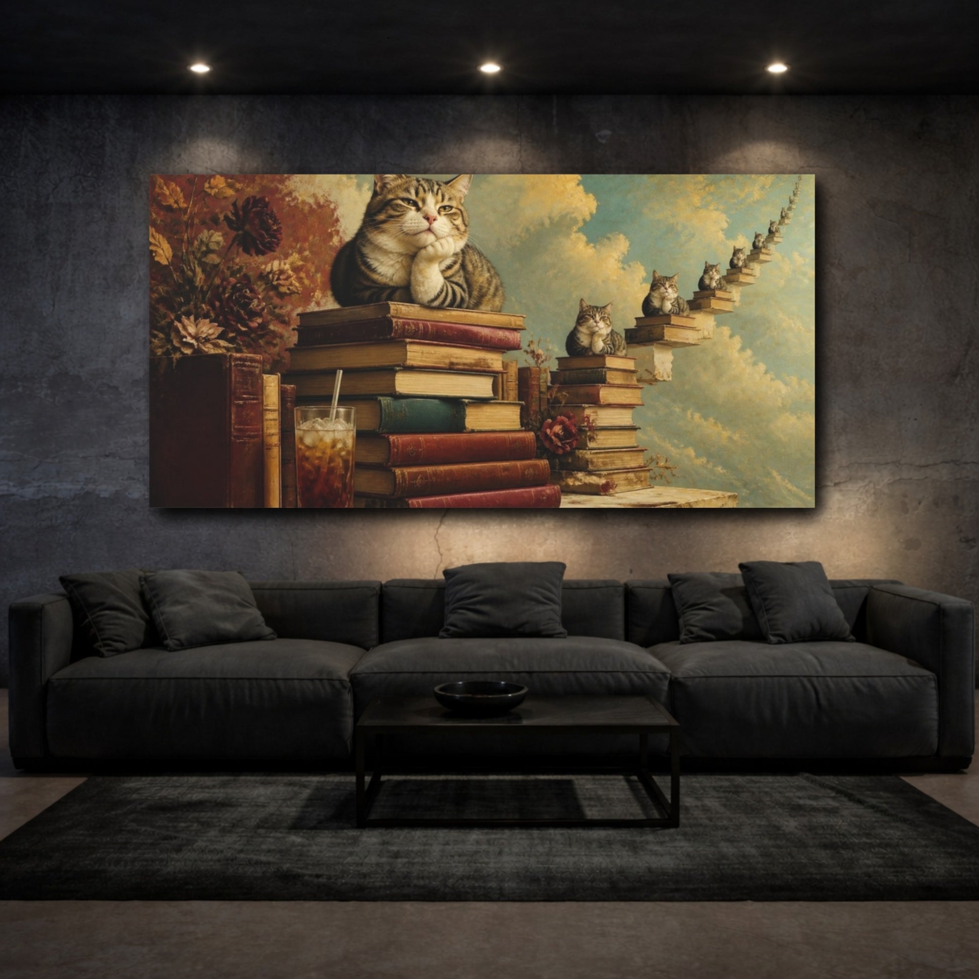 Mockup 3. Funny Tabby Cat On Books shown as canvas print