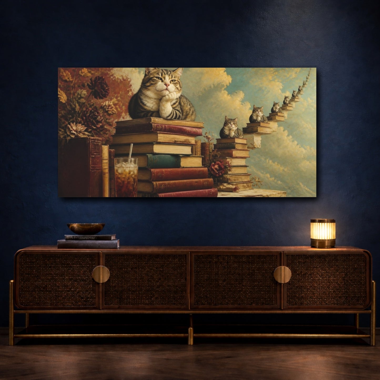 Mockup 4. Funny Tabby Cat On Books shown as canvas print