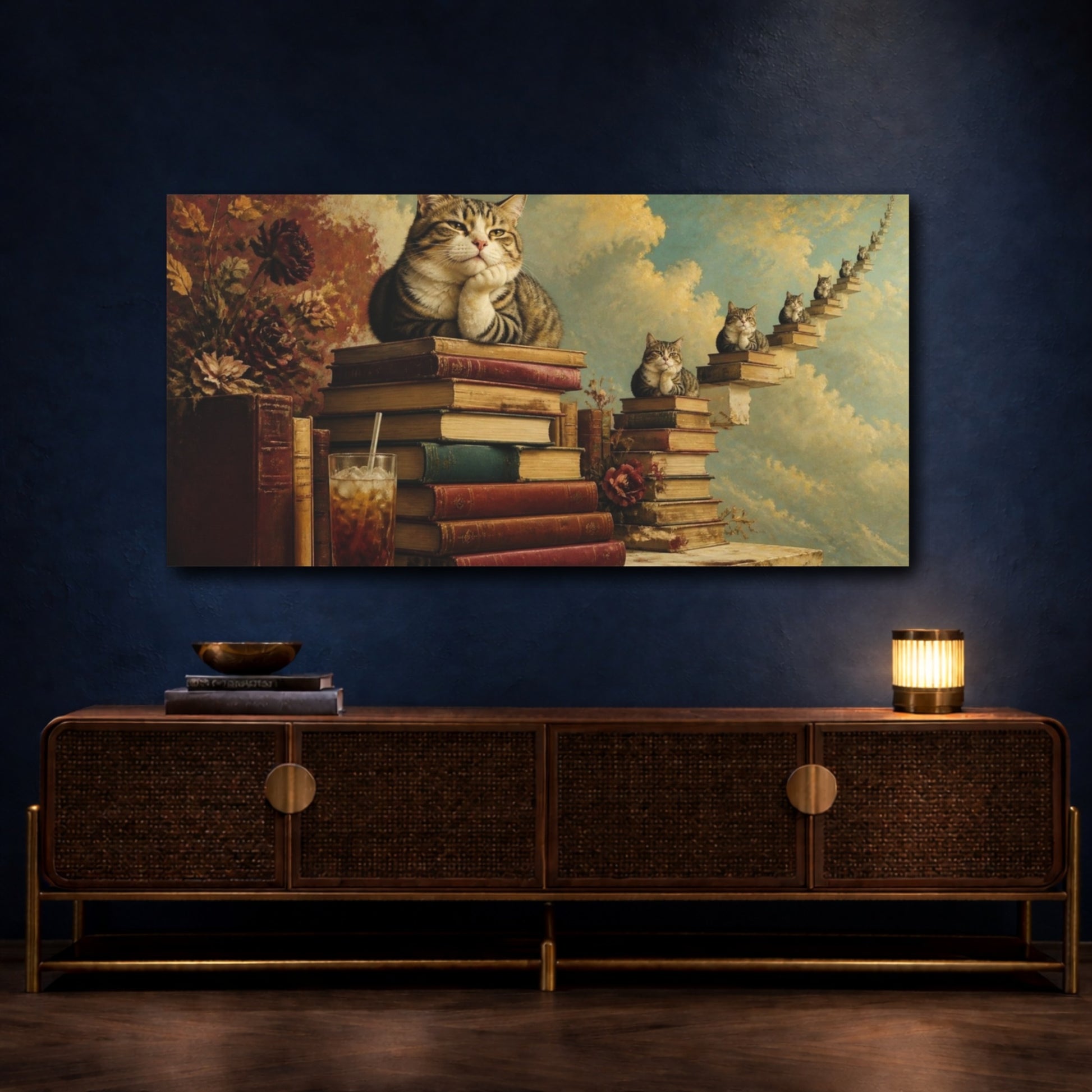 Mockup 4. Funny Tabby Cat On Books shown as canvas print