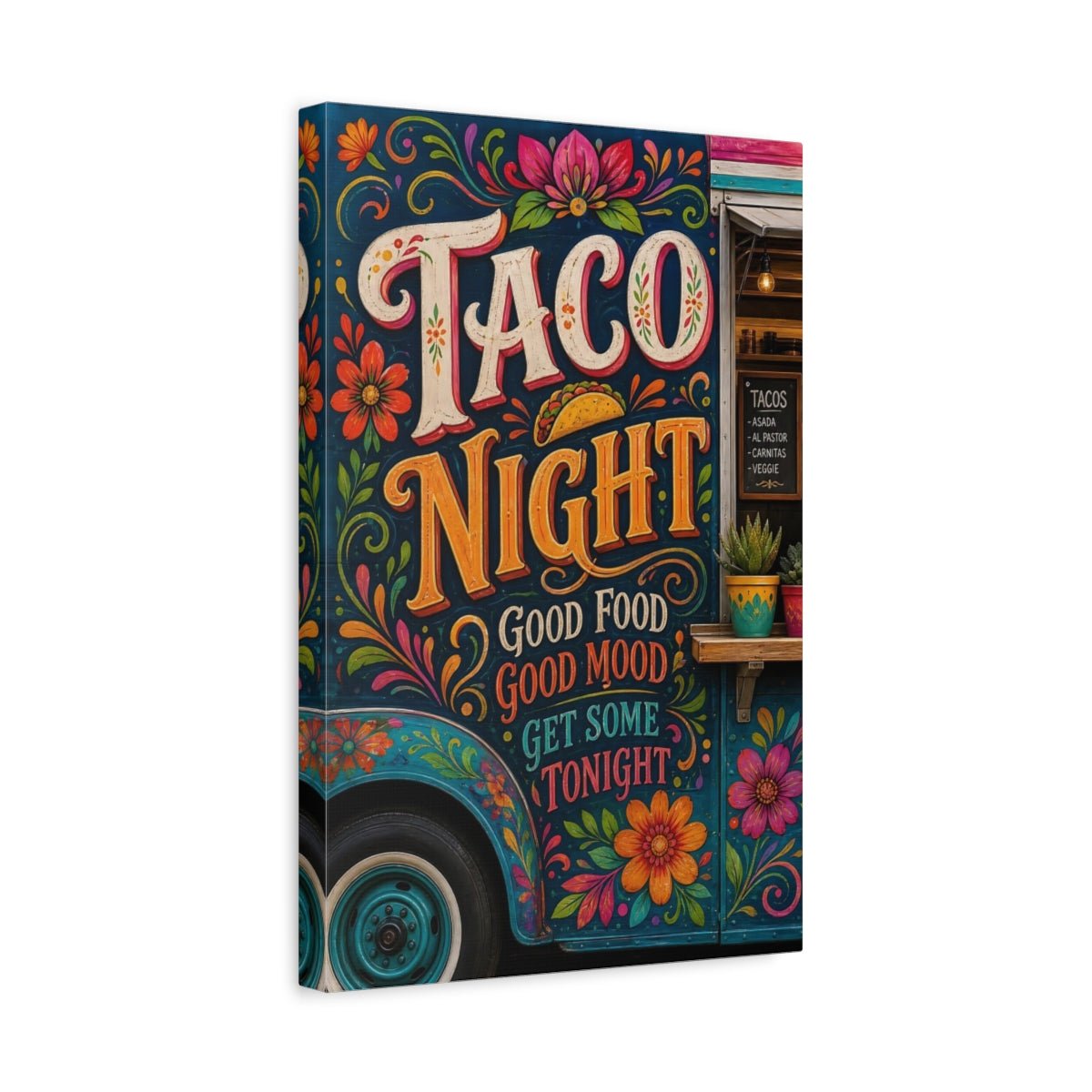 Funny Taco Night Colorful Canvas Print – Folk Art Kitchen, Dining Area Wall - YesArtYes