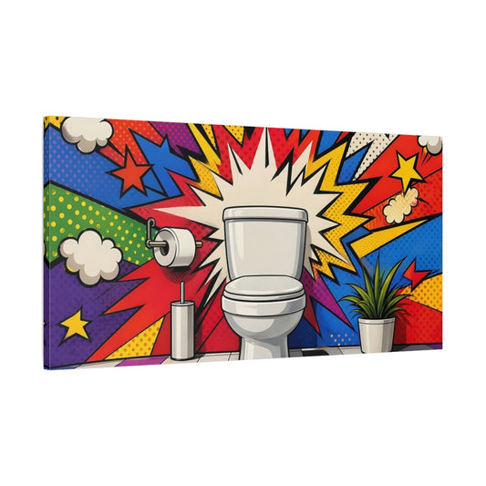 Main Mockup. Funny Toilet Colorful Pop Art shown as stretched canvas wall art