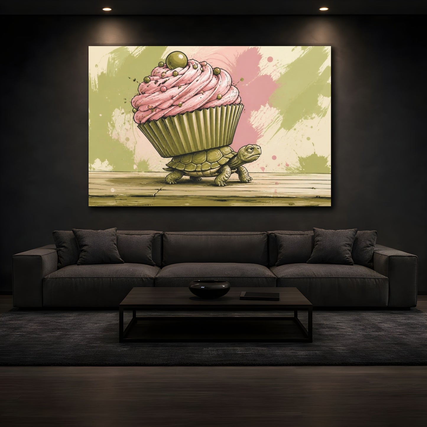 Mockup 3. Funny Turtle Cupcake shown as canvas print