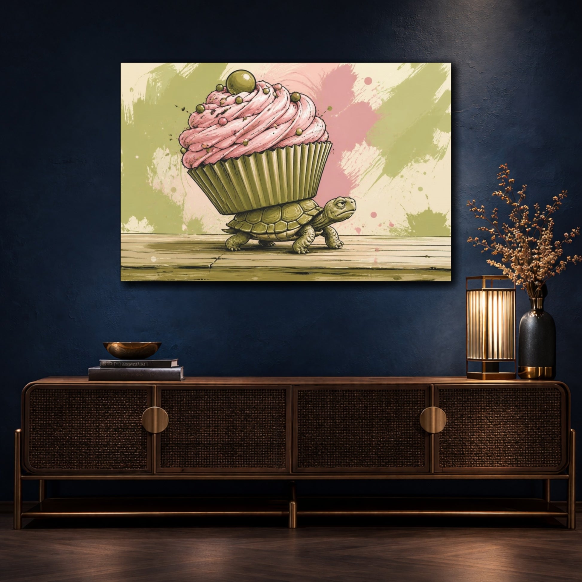 Mockup 4. Funny Turtle Cupcake shown as canvas print