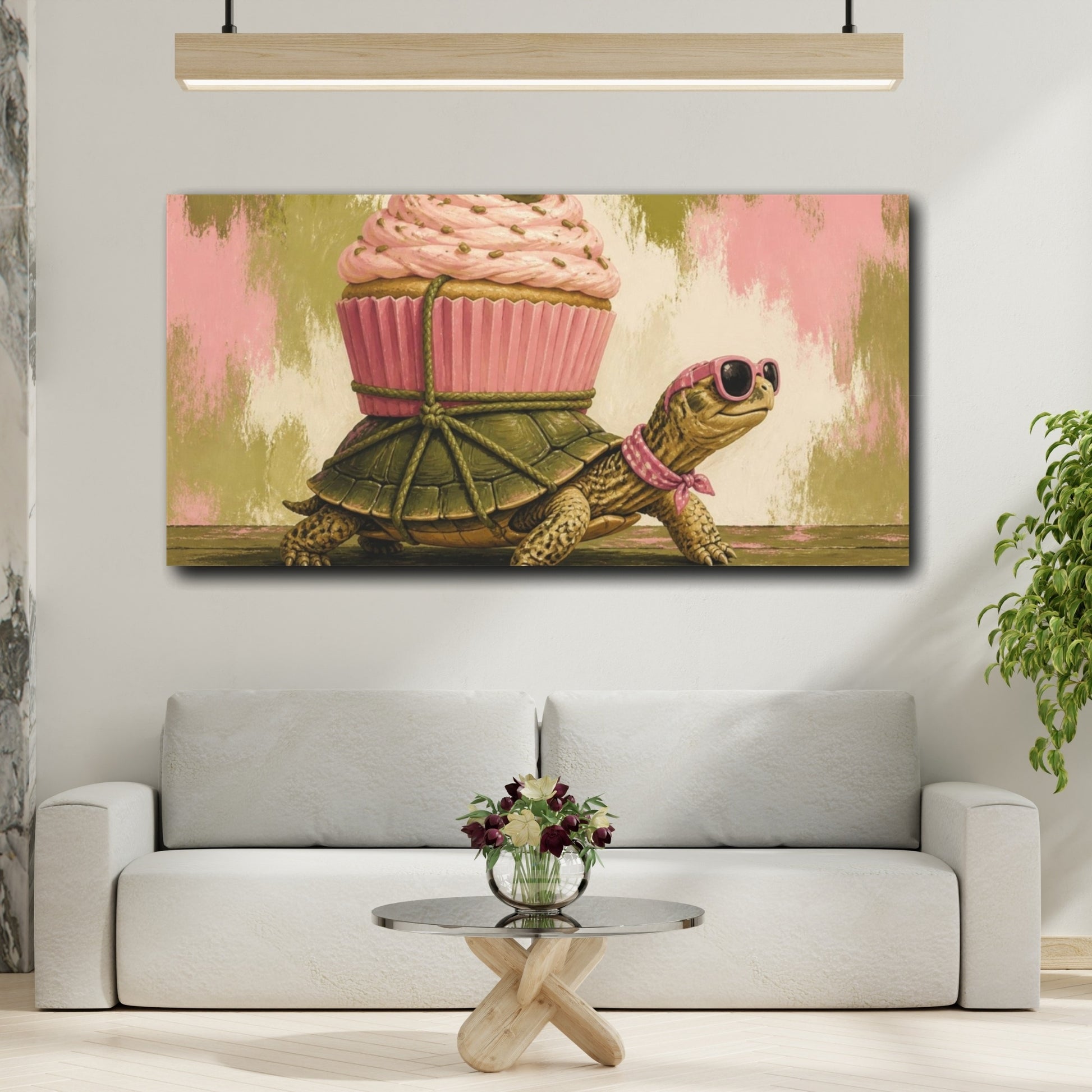 Mockup 2. Funny Turtle With Cupcake shown as canvas print