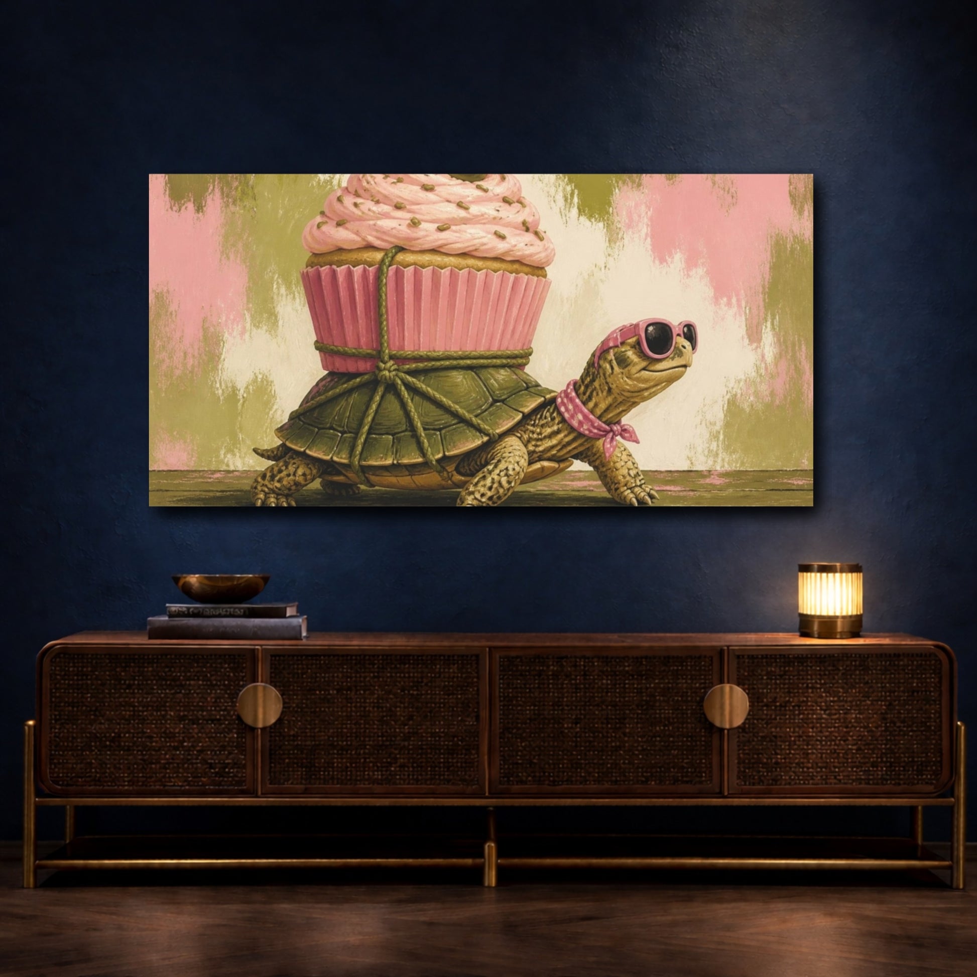 Mockup 4. Funny Turtle With Cupcake shown as canvas print