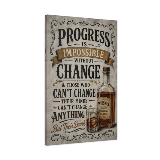 Funny Whiskey Quote Adulting Canvas Print – Vintage Decor for Bar, Large Wall - YesArtYes