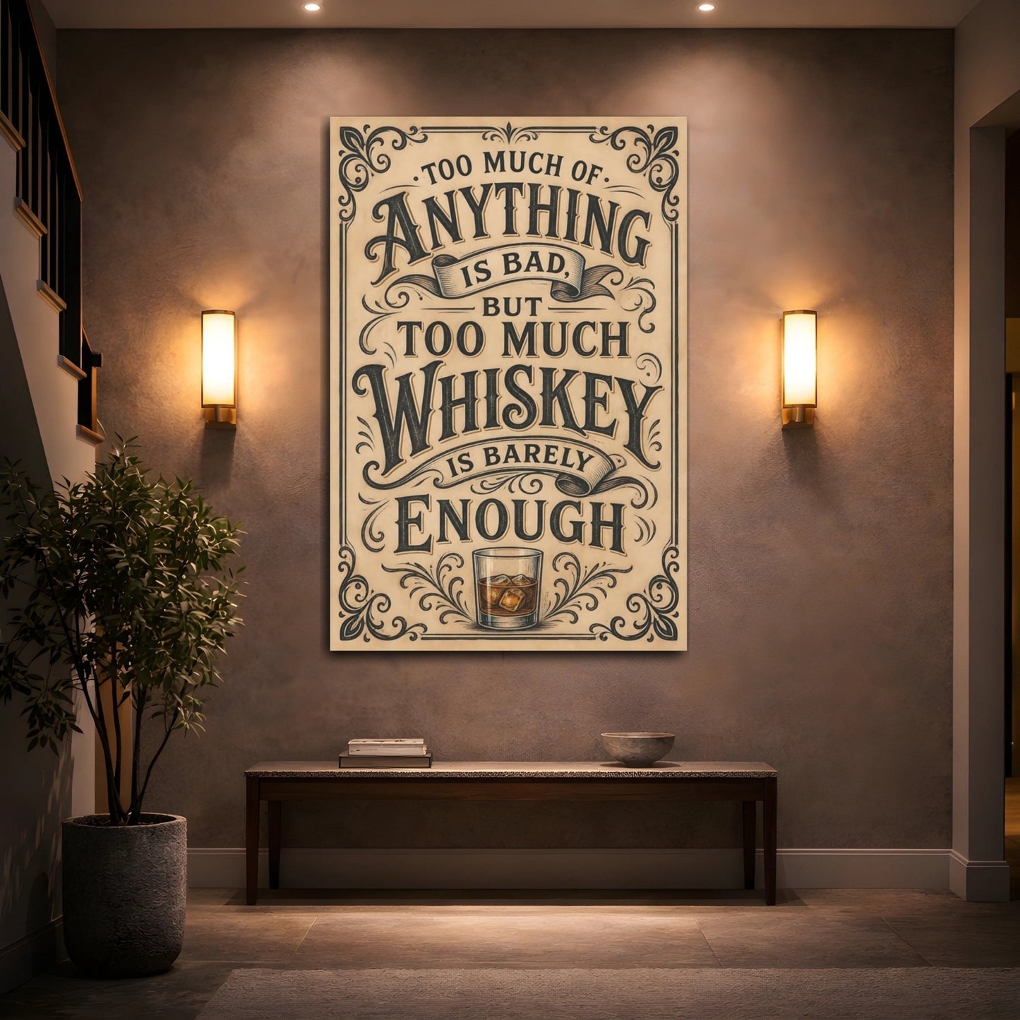 Funny Whiskey Quote Brown Canvas Print – Vintage Bar, Gallery Wall - YesArtYes