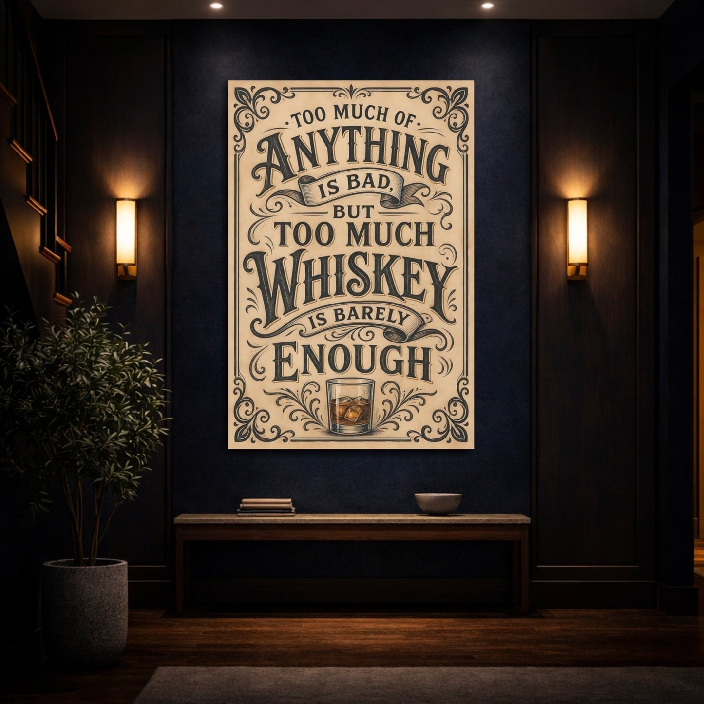 Funny Whiskey Quote Brown Canvas Print – Vintage Bar, Gallery Wall - YesArtYes