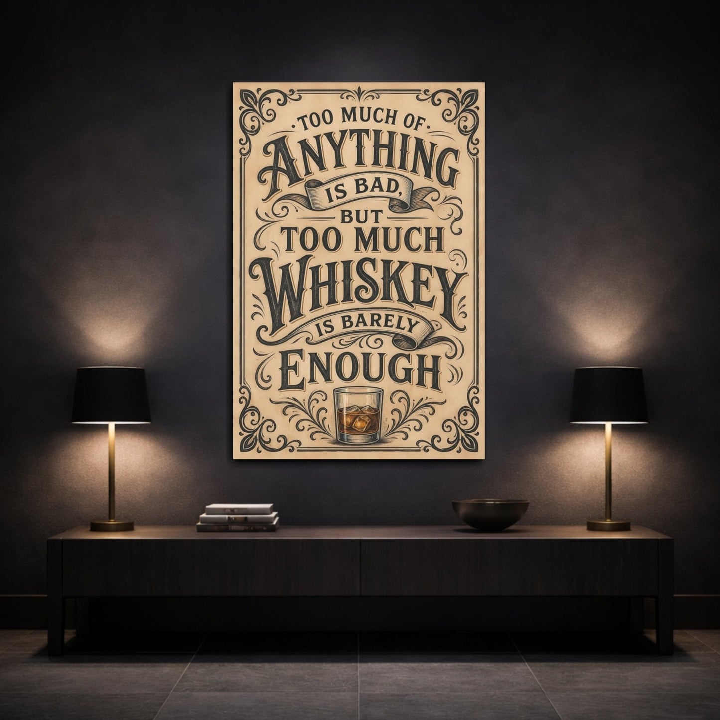 Funny Whiskey Quote Brown Canvas Print – Vintage Bar, Gallery Wall - YesArtYes