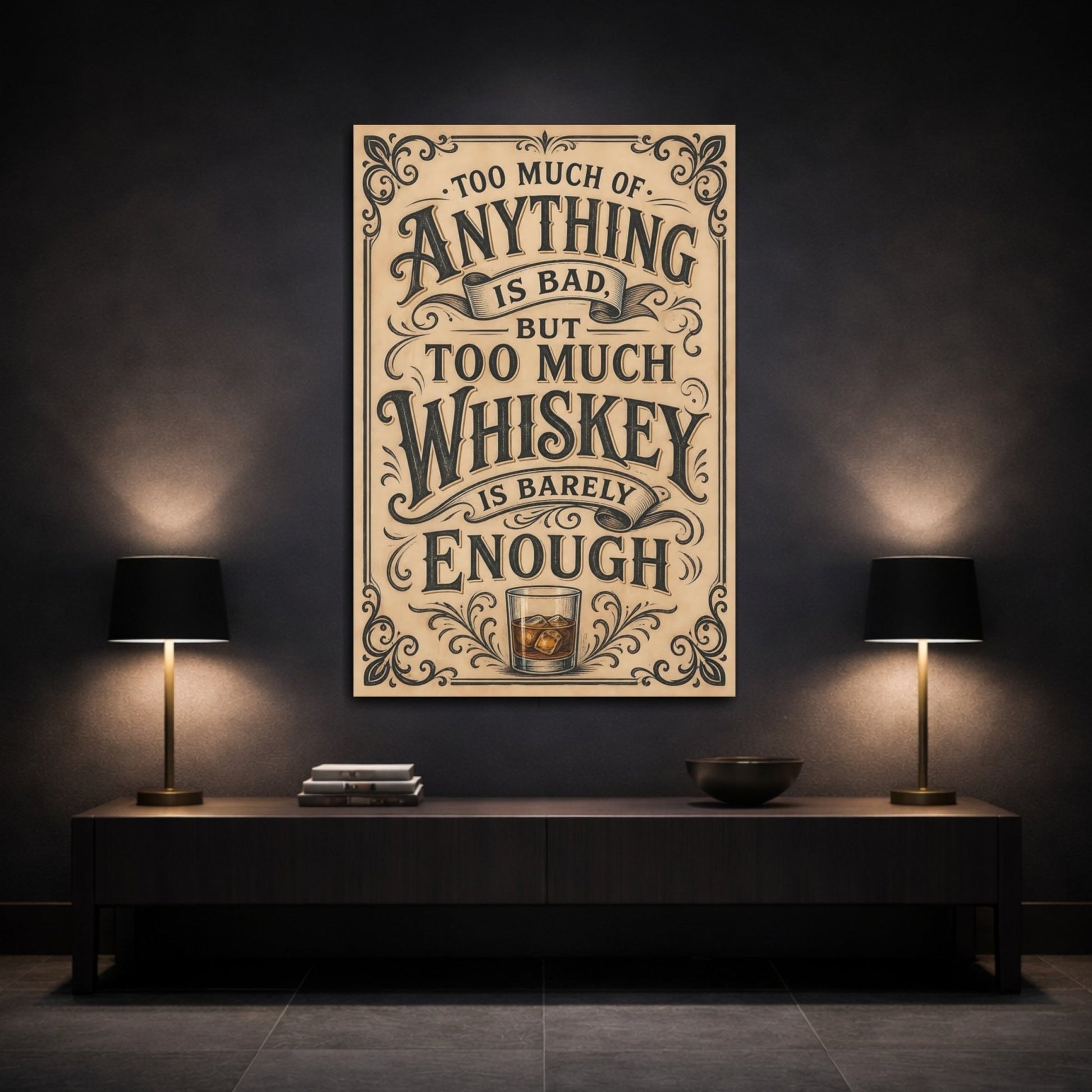 Funny Whiskey Quote Brown Canvas Print – Vintage Bar, Gallery Wall - YesArtYes
