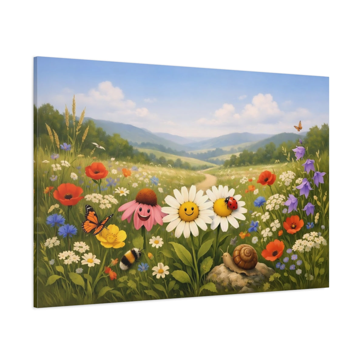 Funny Wildflowers Countryside shown as stretched canvas wall art