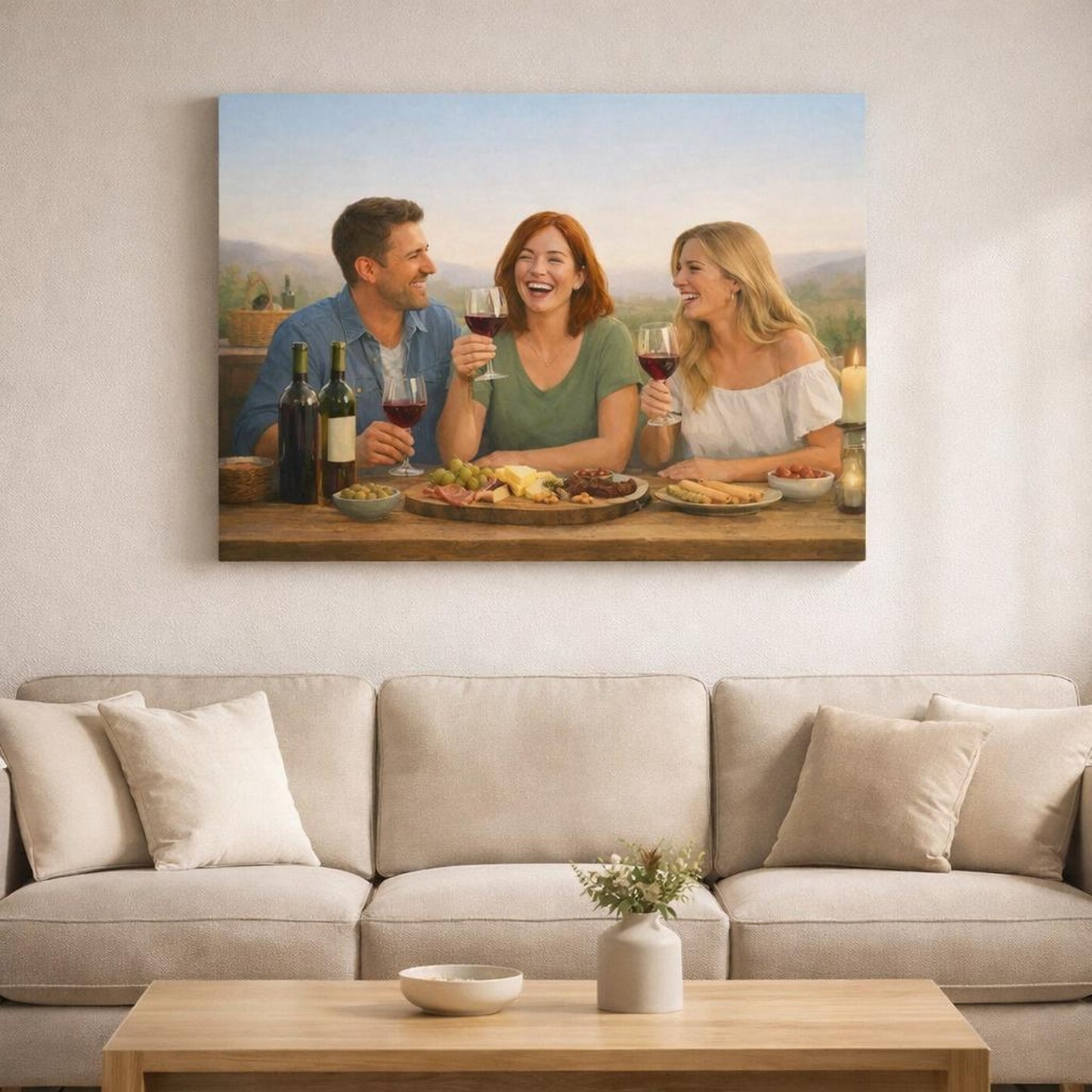 Funny Wine Time shown as canvas wall art in a refined dining room