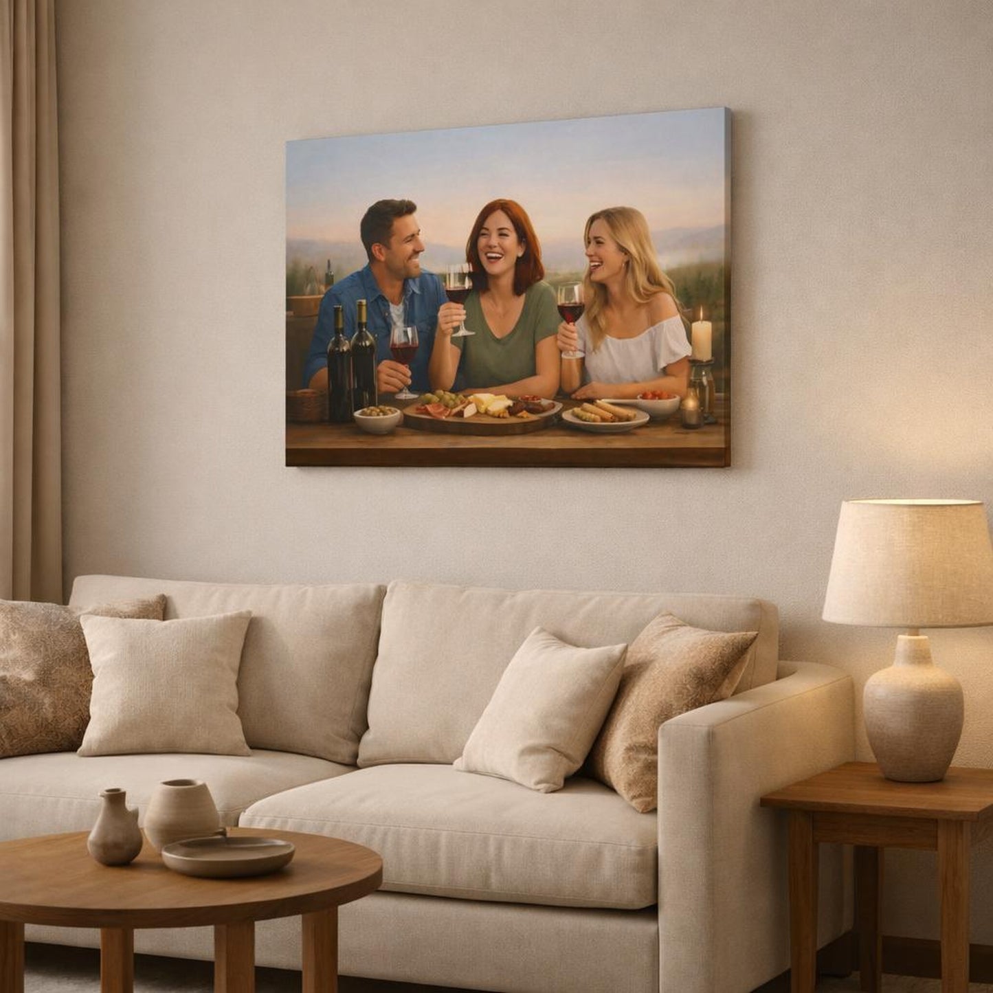 Funny Wine Time shown as canvas wall art in a modern living room