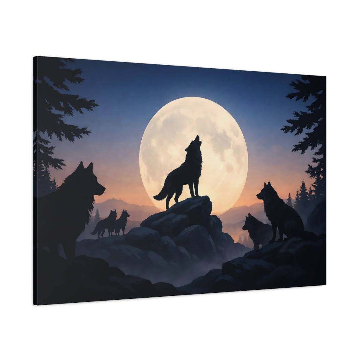 Funny Wolf Pack shown as stretched canvas wall art