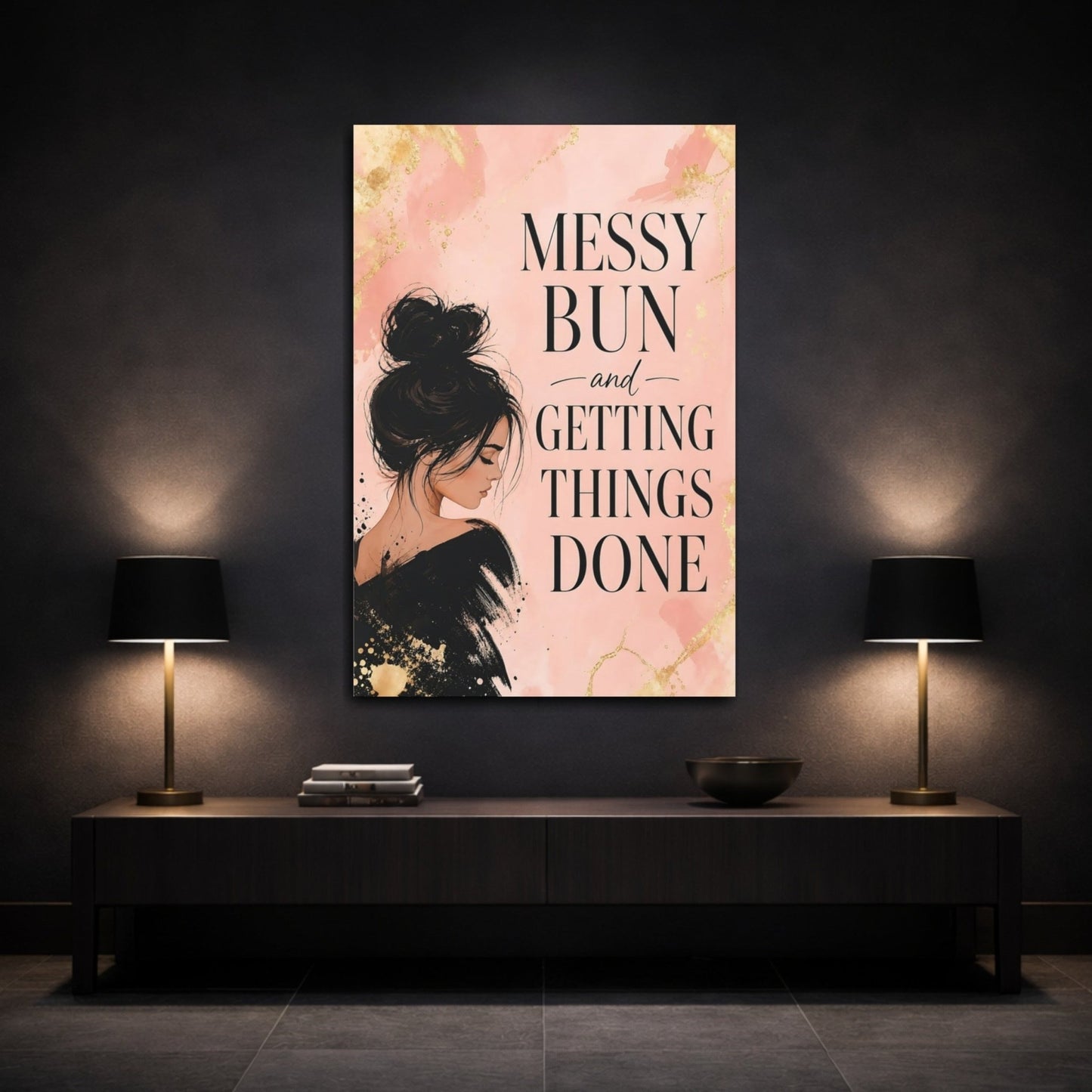Funny Woman Pink And Gold Quote Canvas Print – Office, Behind Desk - YesArtYes