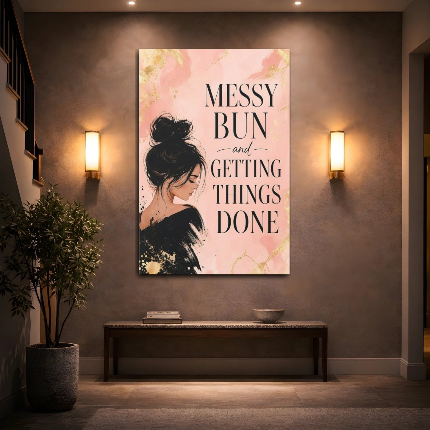 Funny Woman Pink And Gold Quote Canvas Print – Office, Behind Desk - YesArtYes