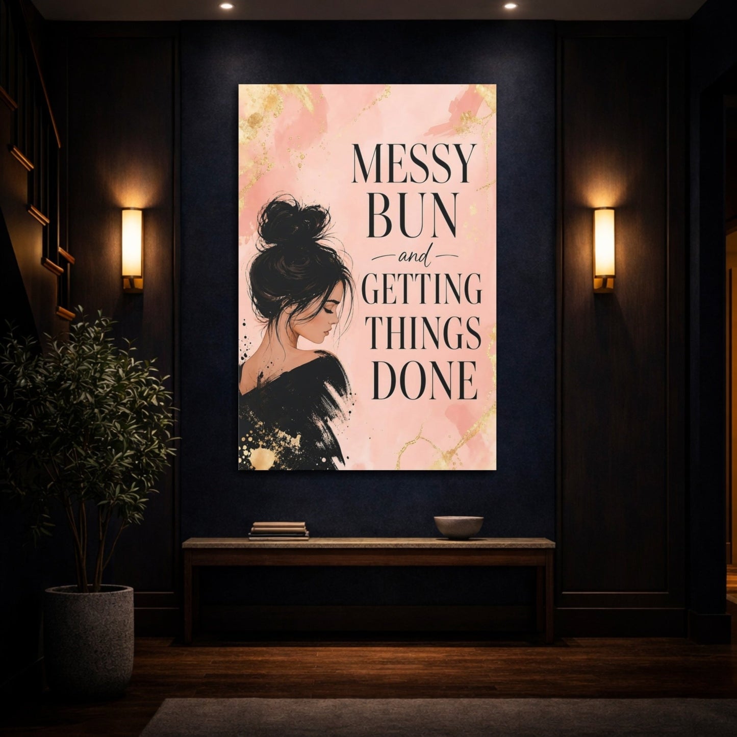 Funny Woman Pink And Gold Quote Canvas Print – Office, Behind Desk - YesArtYes