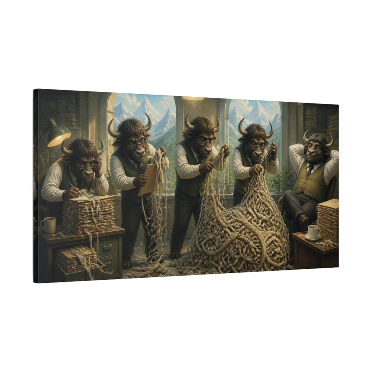 Main Mockup. Funny Yak HR Officers shown as canvas print