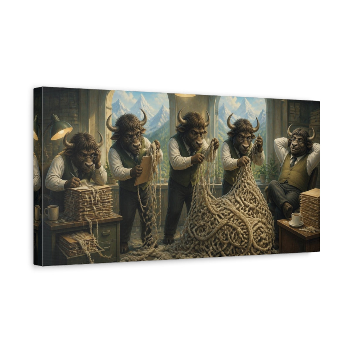 Side Mockup 3. Funny Yak HR Officers shown as canvas print