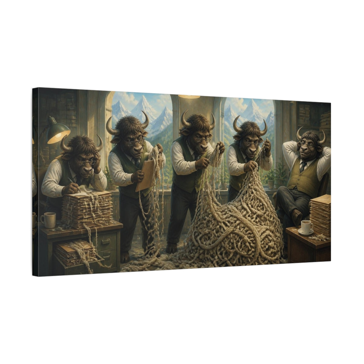 Side Mockup 1. Funny Yak HR Officers shown as canvas print