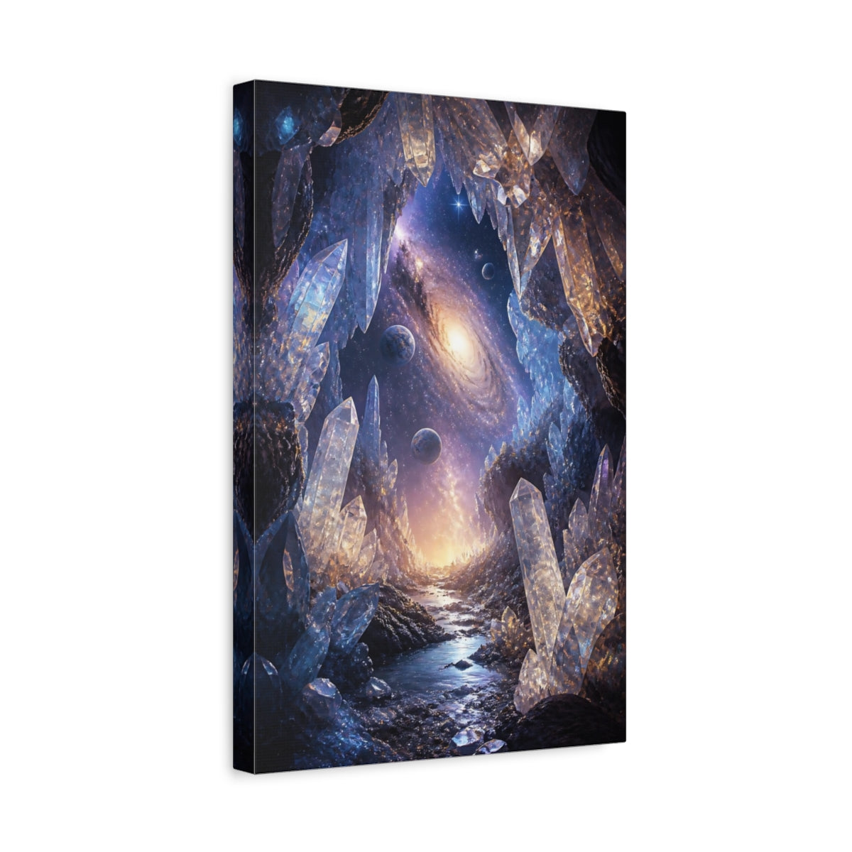Side Mockup 4. Galactic Crystal Cavern shown as canvas print