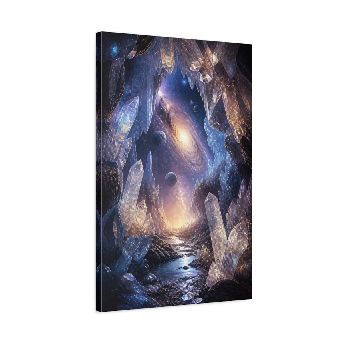 Side Mockup 2. Galactic Crystal Cavern shown as canvas print