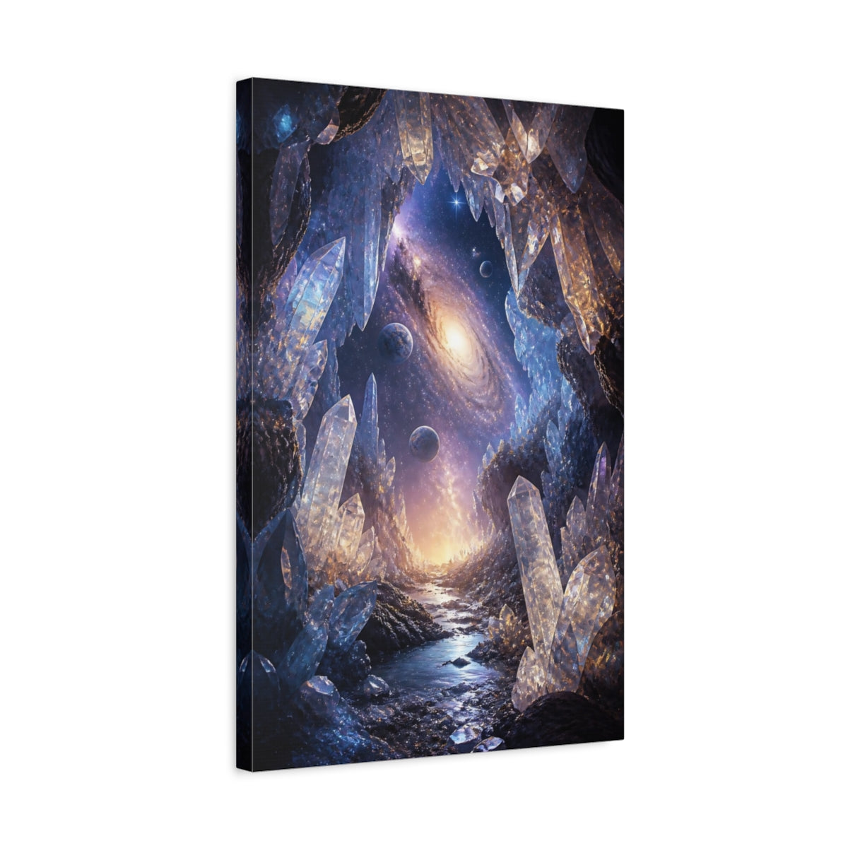 Side Mockup 3. Galactic Crystal Cavern shown as canvas print