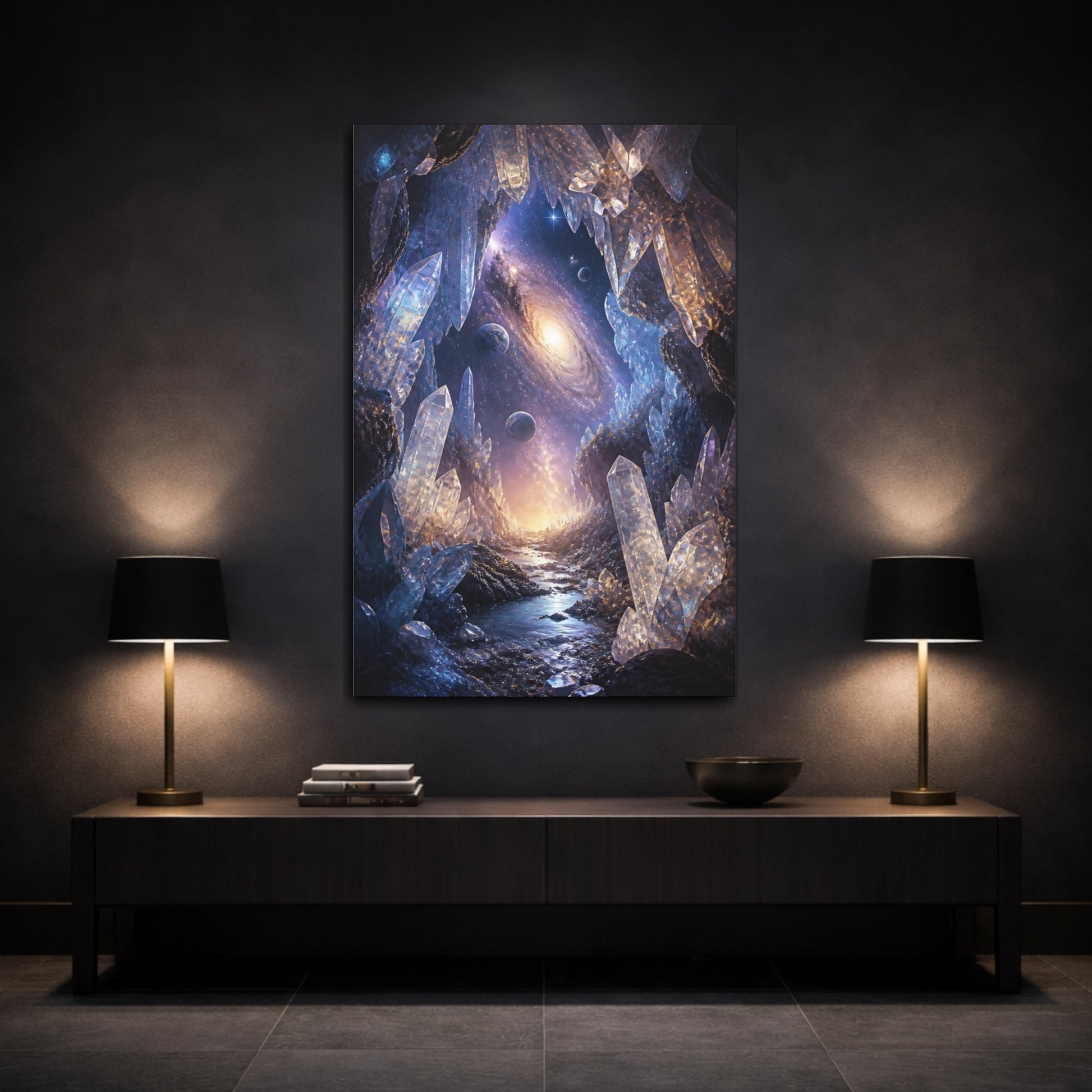 Mockup 3. Galactic Crystal Cavern shown as canvas print