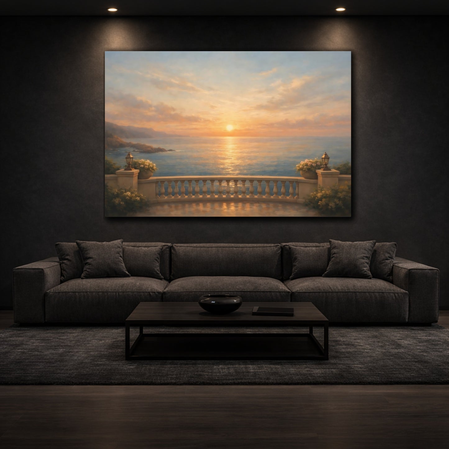 Mockup 2. Gallery Style Balcony Ocean Horizon View shown as stretched canvas wall art